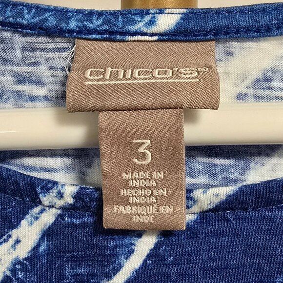 Chico's Cold Shoulder Batik Look Short Sleeve Cotton Shirt Size 3 - Picture 2 of 6